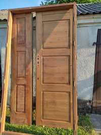 Drzwi zewnętrzne drewniane podwójne lite drewno 5 cm komplet premium