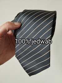 Krawat jedwabny 100% silk szary paski 9,5 cm St Bernard