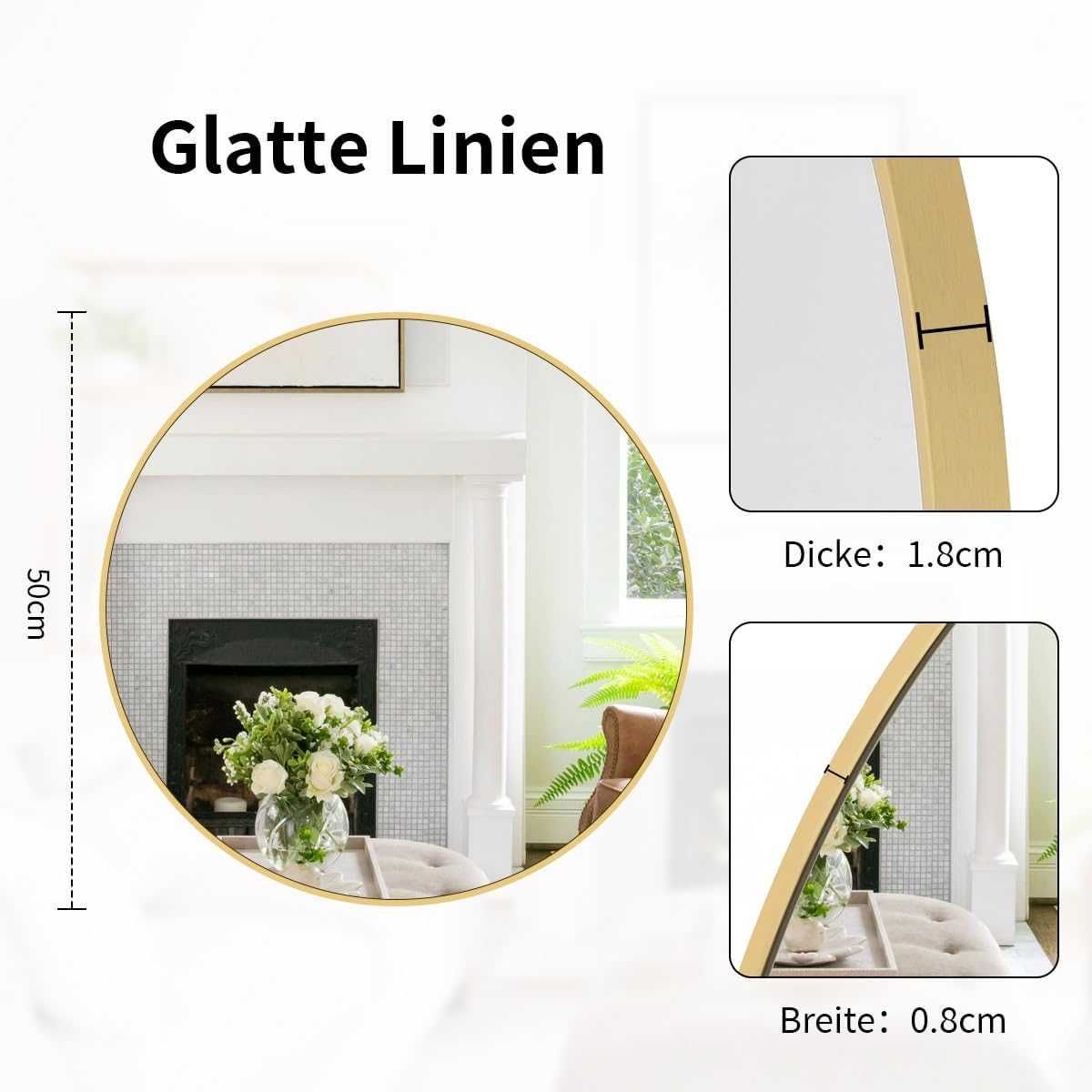 Okrągłe Lustro Ścienne 50 Cm Ze Złotą Ramą Do Łazienki Sypialni Loft