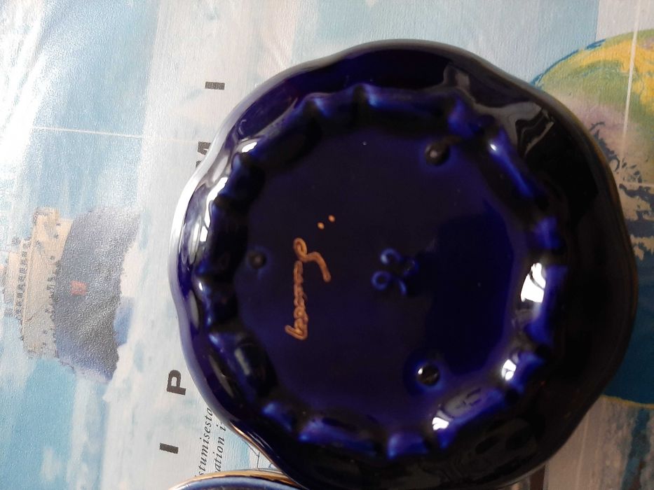 Guarda Jóias azul em Louça com flores em fio de ouro