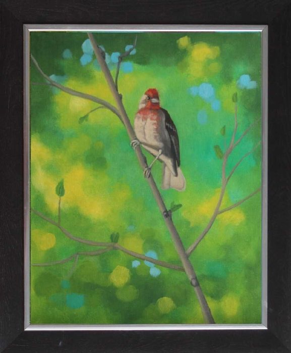 obraz olejny z ramką   ptaki    "Dziwonia" pejzaż
