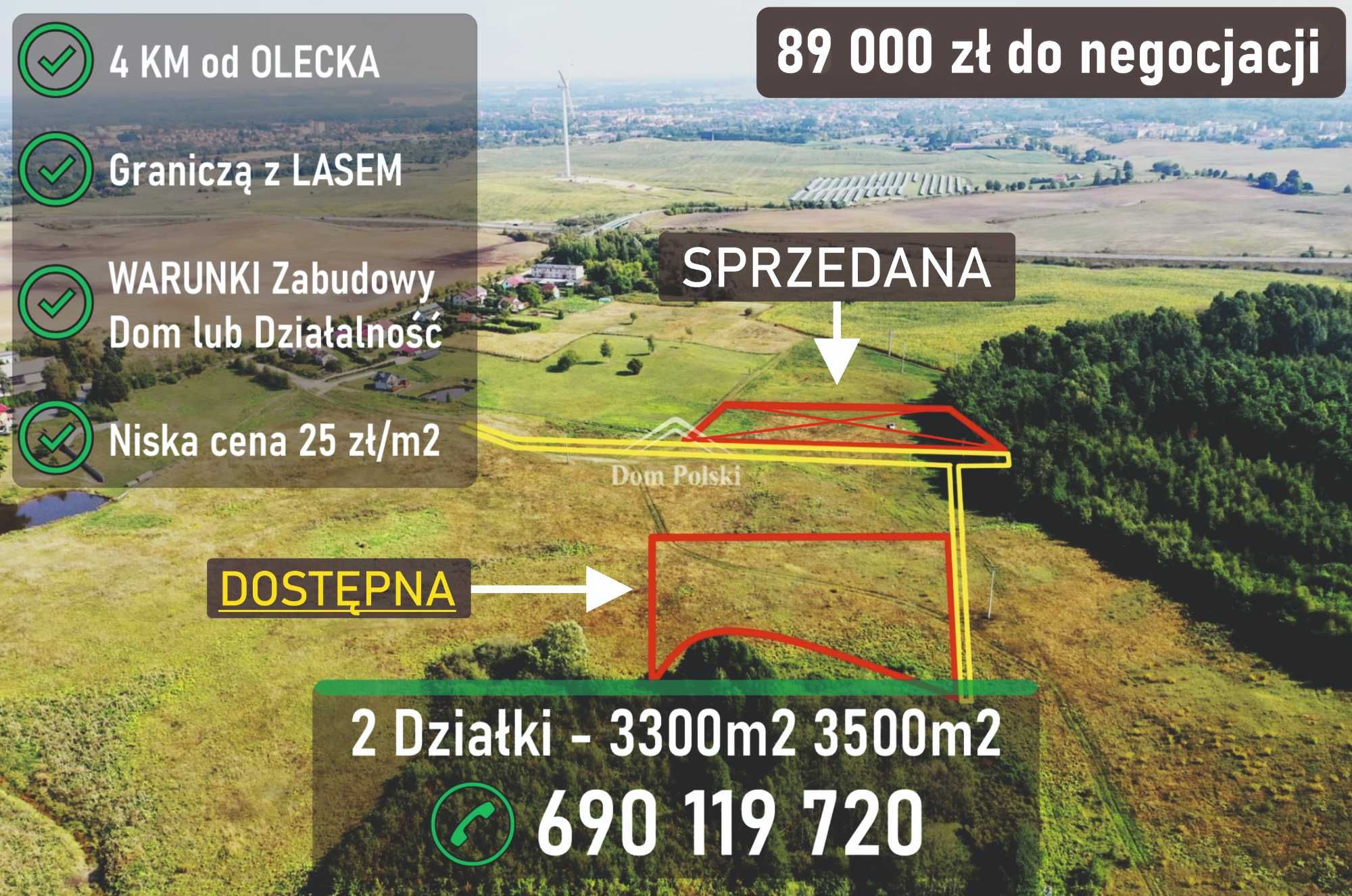 OKAZJA POKAŹNE Działki Budowlane 4 km od Centrum Olecka - Mazury