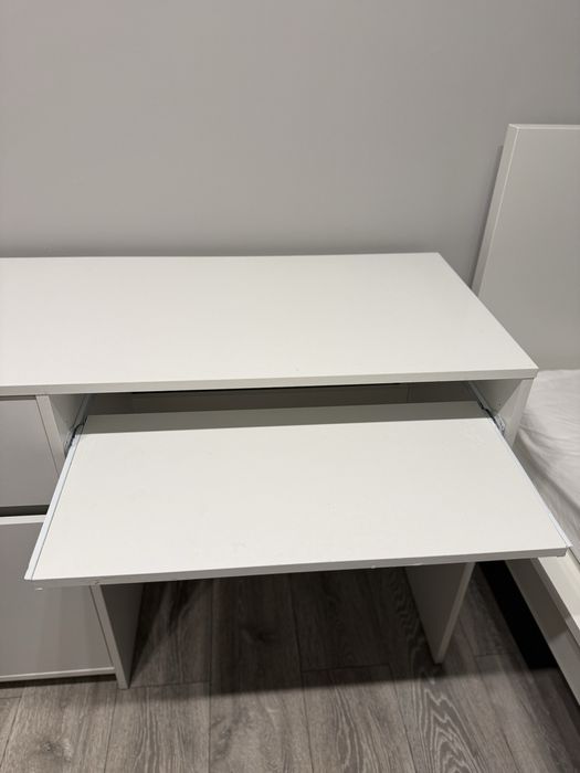 Biurko z szafką i szufladą, białe, wysuwana półka na klawiaturę