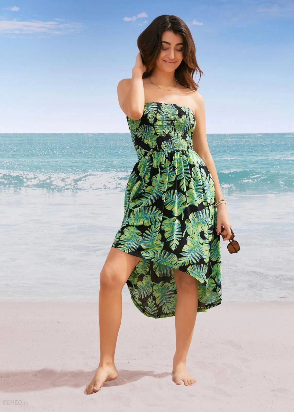 bonprix wiązana plażowa sukienka ze wzorem liści 42-44