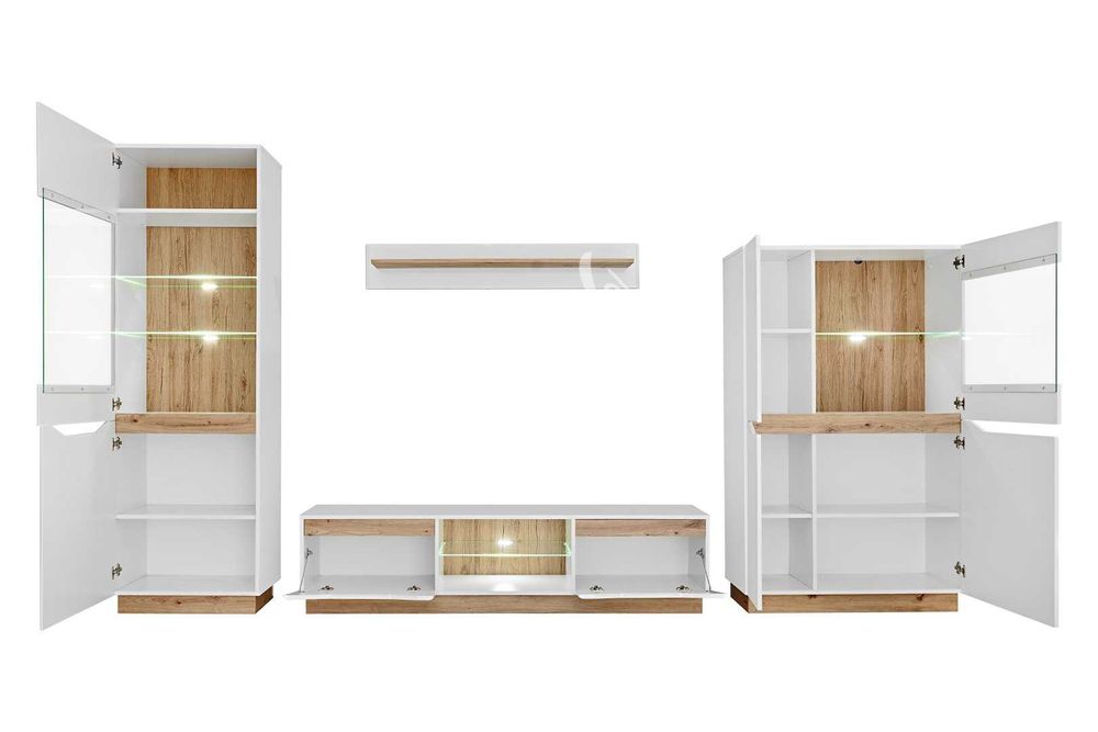 Meblościanka FAME biały połysk/dąb artisan