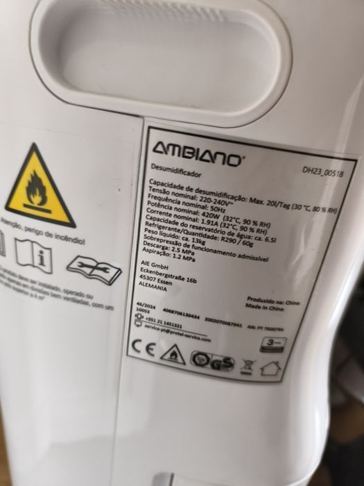 Desumidificador Ambiano 10litros
