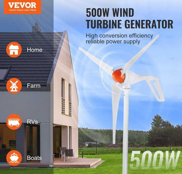 Gerador de turbina eólica VEVOR 500W, kit de turbina eólica de 24V