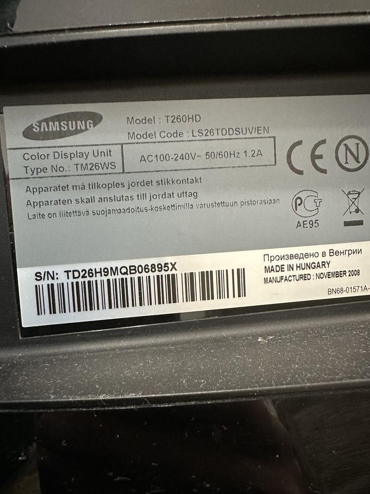 Monitor Samsung 26” T260HD tuner tv