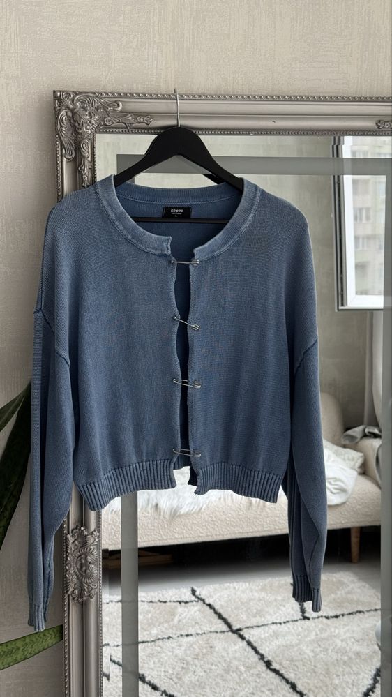 Кардиган кофта синяя вязаная на булавках Cropp L