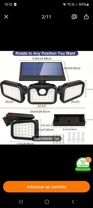 Luz solar com sensor de movimento