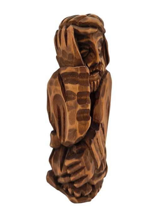 Rzeźba Jezus Chrystus Frasobliwy 20 cm Jasny Brąz Prawa Dłoń