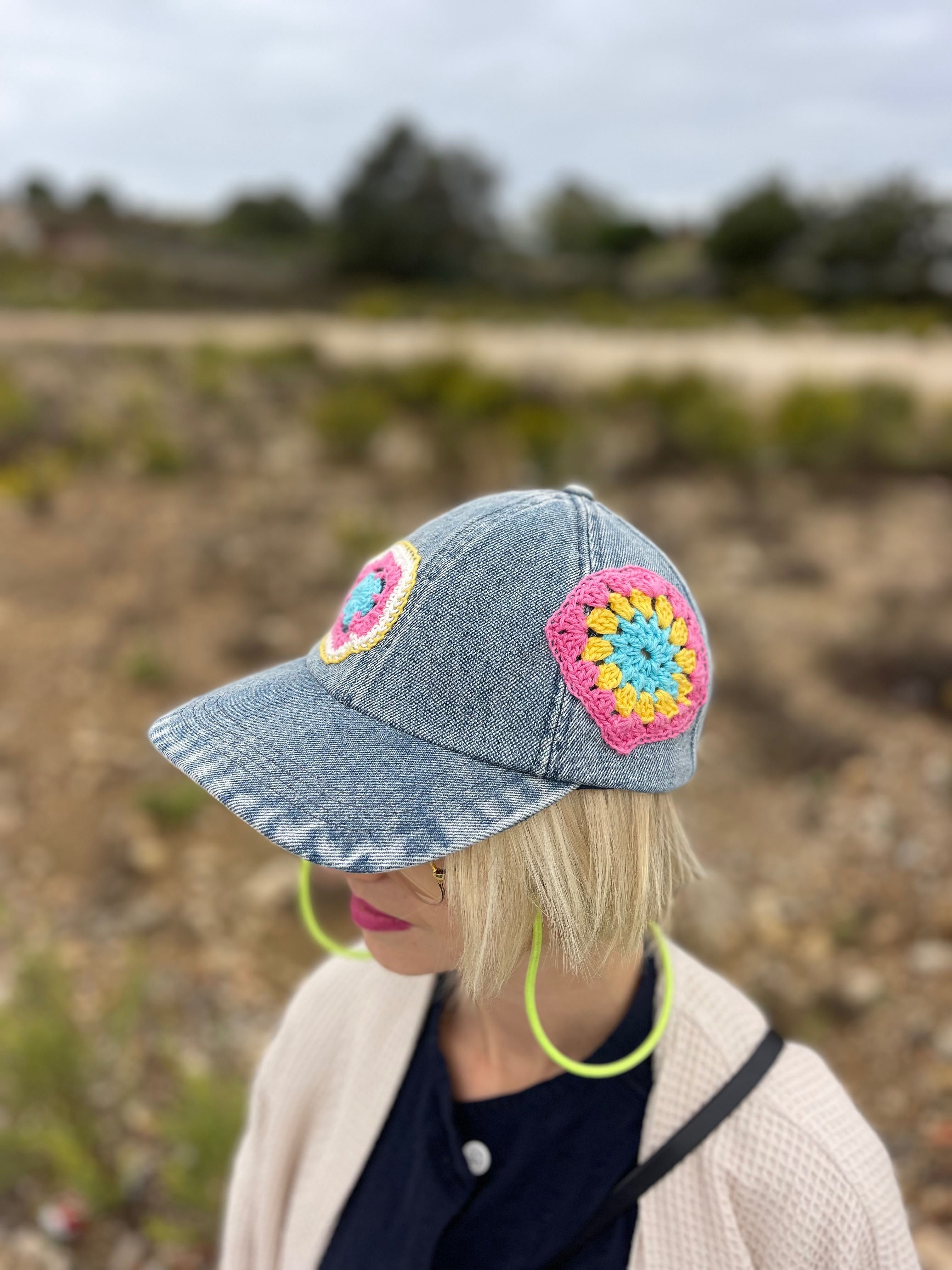 Customized denim cap with knitted flower patches don.bacon