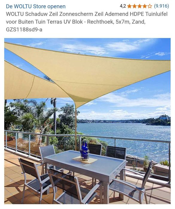 Shade sail sunshade / Garden canopy 5x7m
