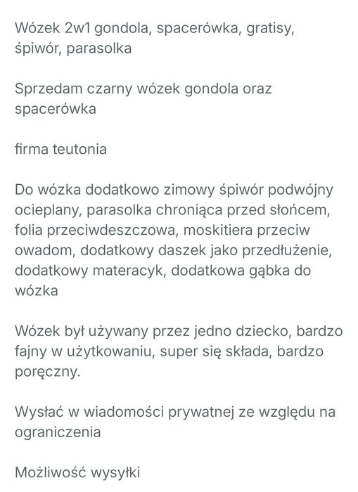 Wózek 2 w 1, gondola spacerówka, parasol, śpiwór ,folia, dużo dodatków