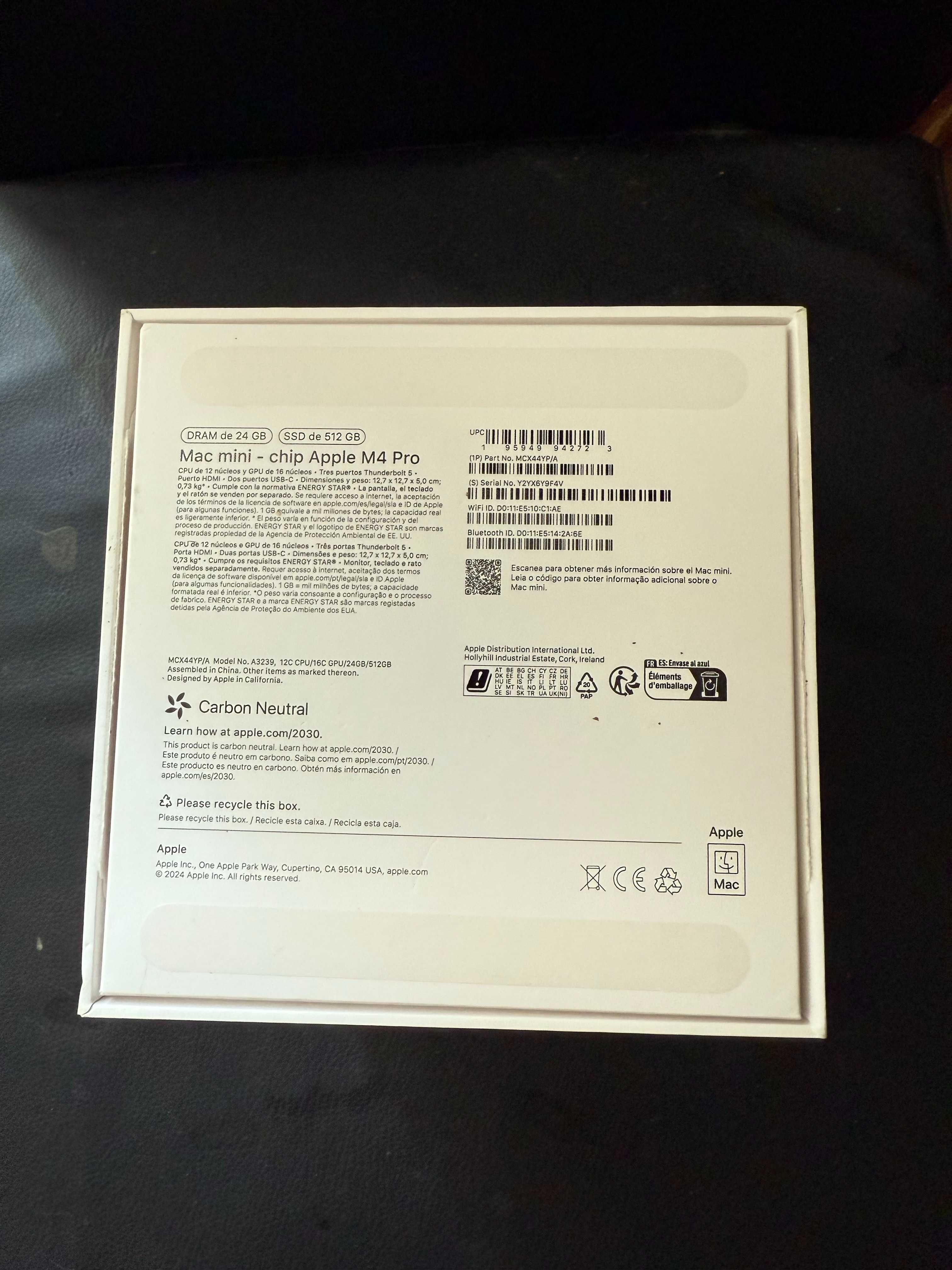 Mac Mini M4 Pro 24GB RAM, 512GB SDD, CPU 12c, GPU 16c