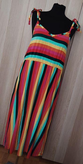 Warehouse kolorowa sukienka damska midi 95% wiskoza 44