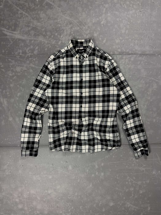 Czarno biała koszula flanelowa w kratkę retro (M/L) retro drwala 90s