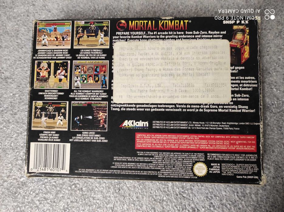 Mortal Kombat PAL Super Nintendo SNES CIB