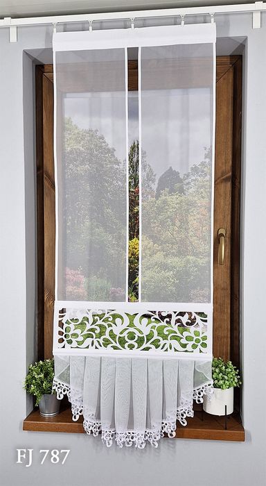 Firana Panel Ekranowy Z Wycinanym Ażurem I Falbaną Fj787 60Cm X 145Cm