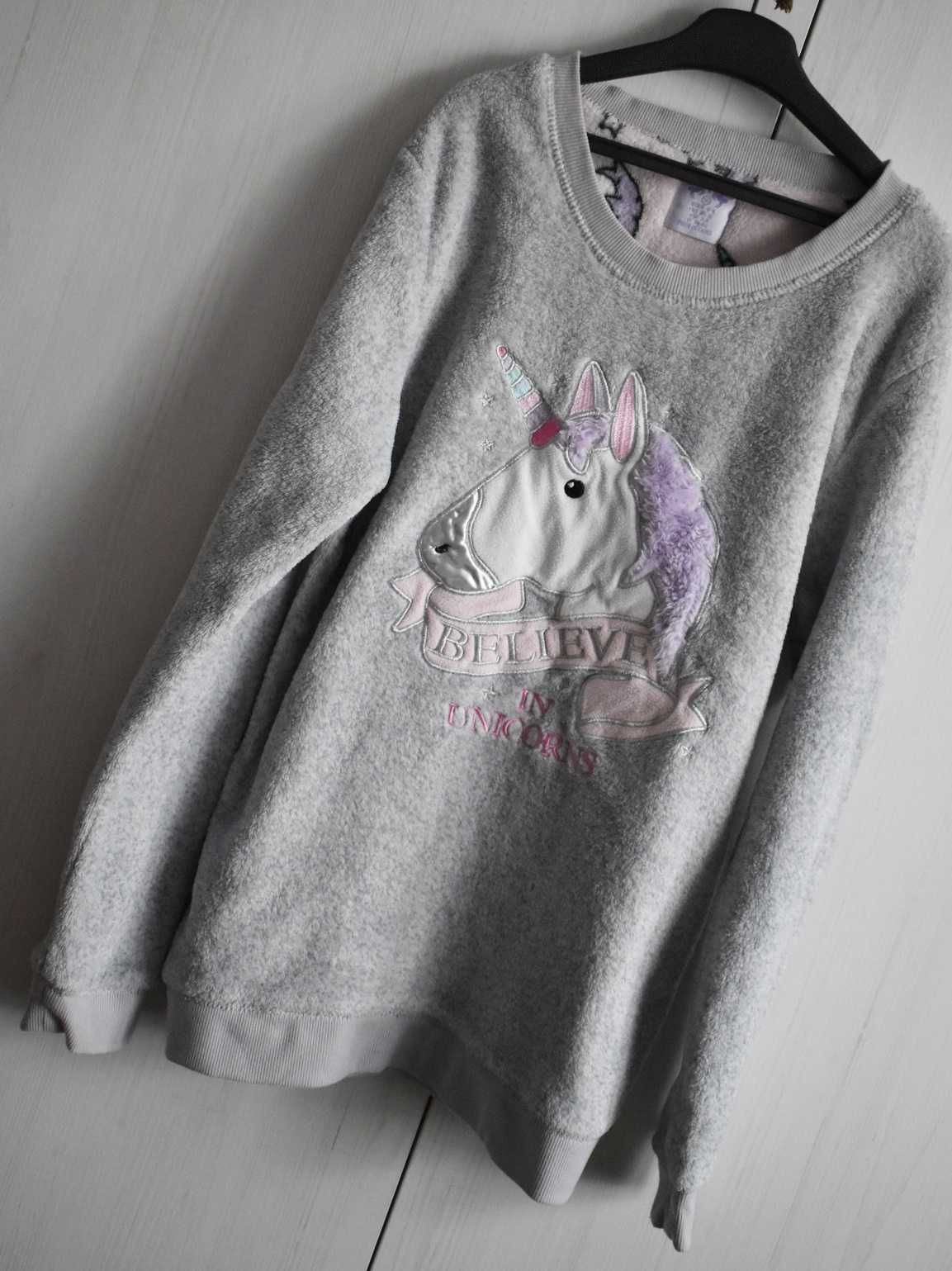 Bluza piżama XS S 34 polarowa unicorn jednorożec ciepła polar szara