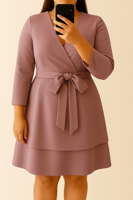 Sukienka mohito zgaszony róż kopertowy dekolt