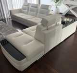 Sofa com chaise longue em pele sintética