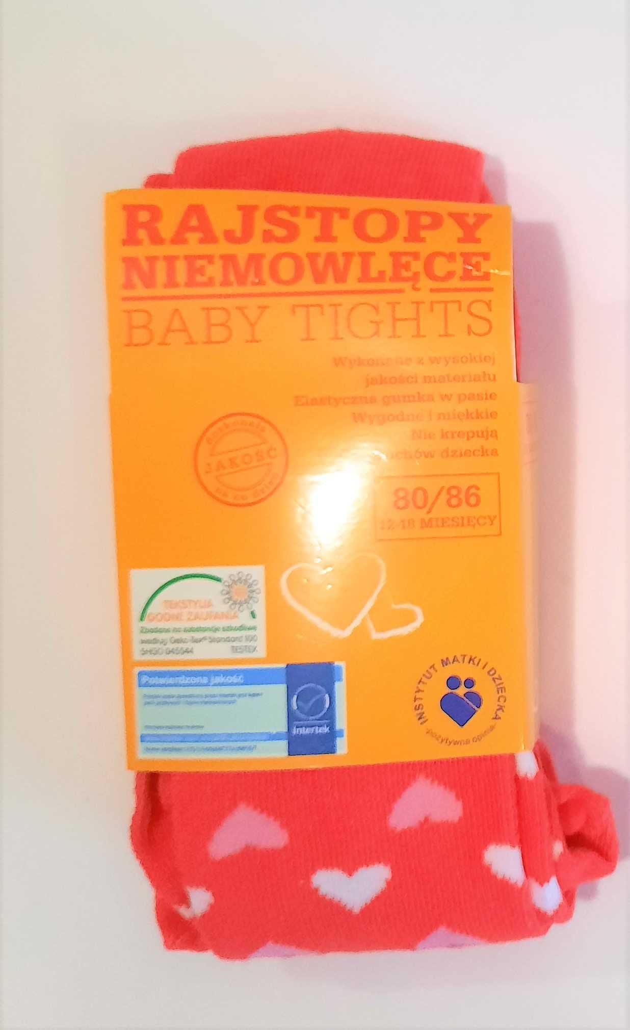 Rajstopy rajtuzy niemowlęce Baby Tights dziewczęce serduszka roz 80-86