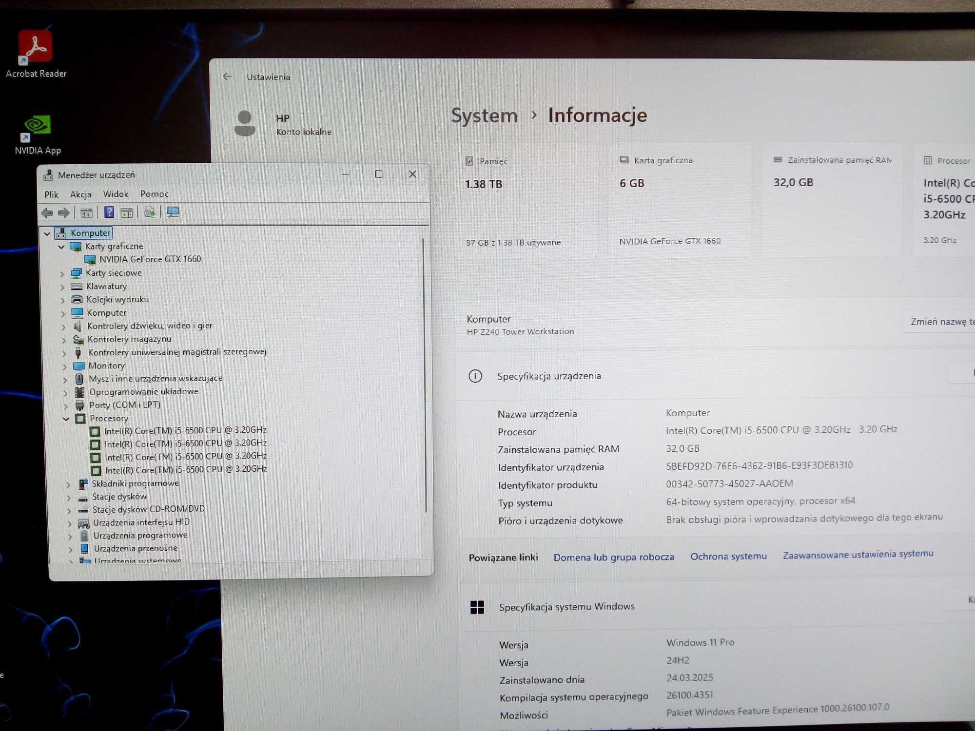 Komputer Używany HP Z240 i5 32GB 512 SSD 1TB HDD Nvidia GTX Gw FV
