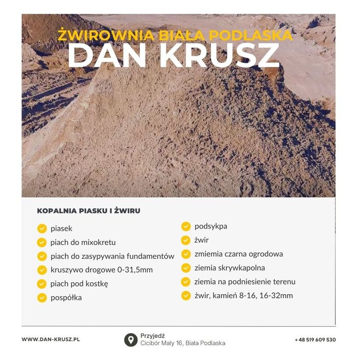 Piach żwir ziemia piasek  rapa podsypka koparka zagęszczarka wywrotka