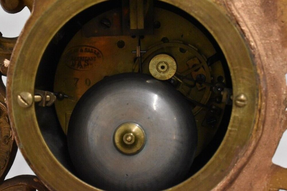 Zegar kominkowy oryginał francuski XIXw. złocony, marmur