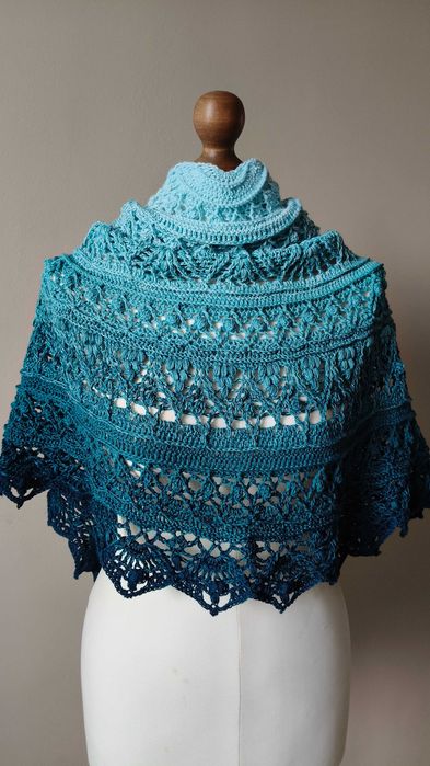 Chusta Ombre, ręcznie robiona na szydełku, szydełko, Handmade, Merynos