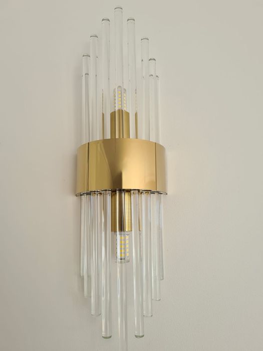 NOWOCZESNY Złoty Kinkiet Kryształy LED G9 35cm x 10cm Gold Złota Lampa