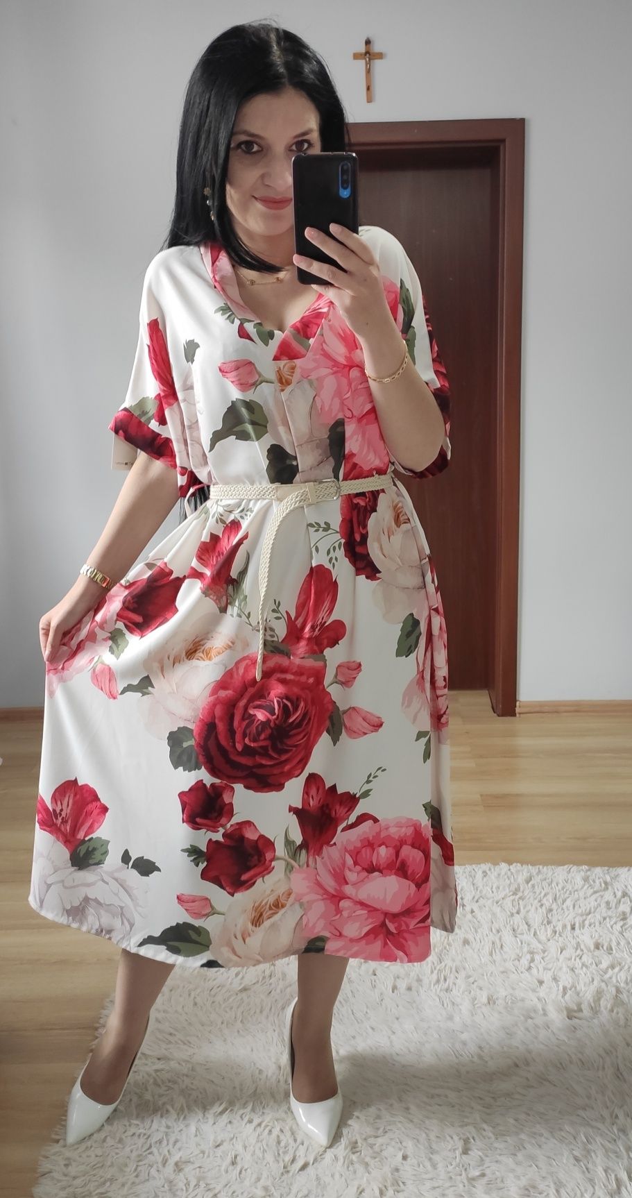Sukienka MIDI w kwiaty wesele komunia chrzciny