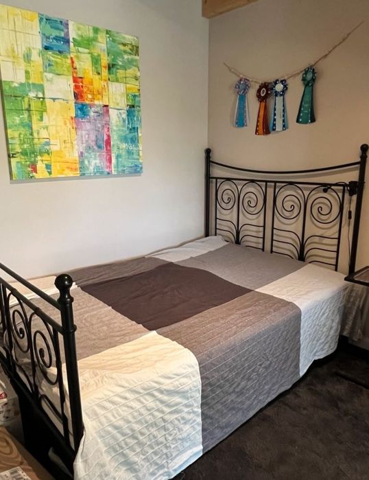 Łóżko metalowe czarne Ikea Noresund 140x200 stelaż i materac