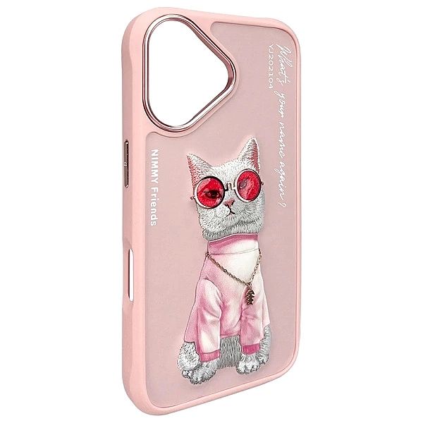 Etui Nimmy Glasses Cool Cat na iPhone 16 - różowe