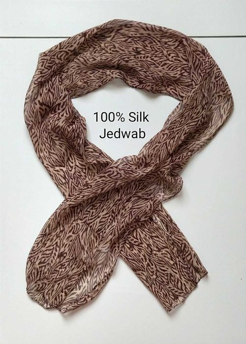 Szalik szal karbowany 100% jedwab odcienie brązu