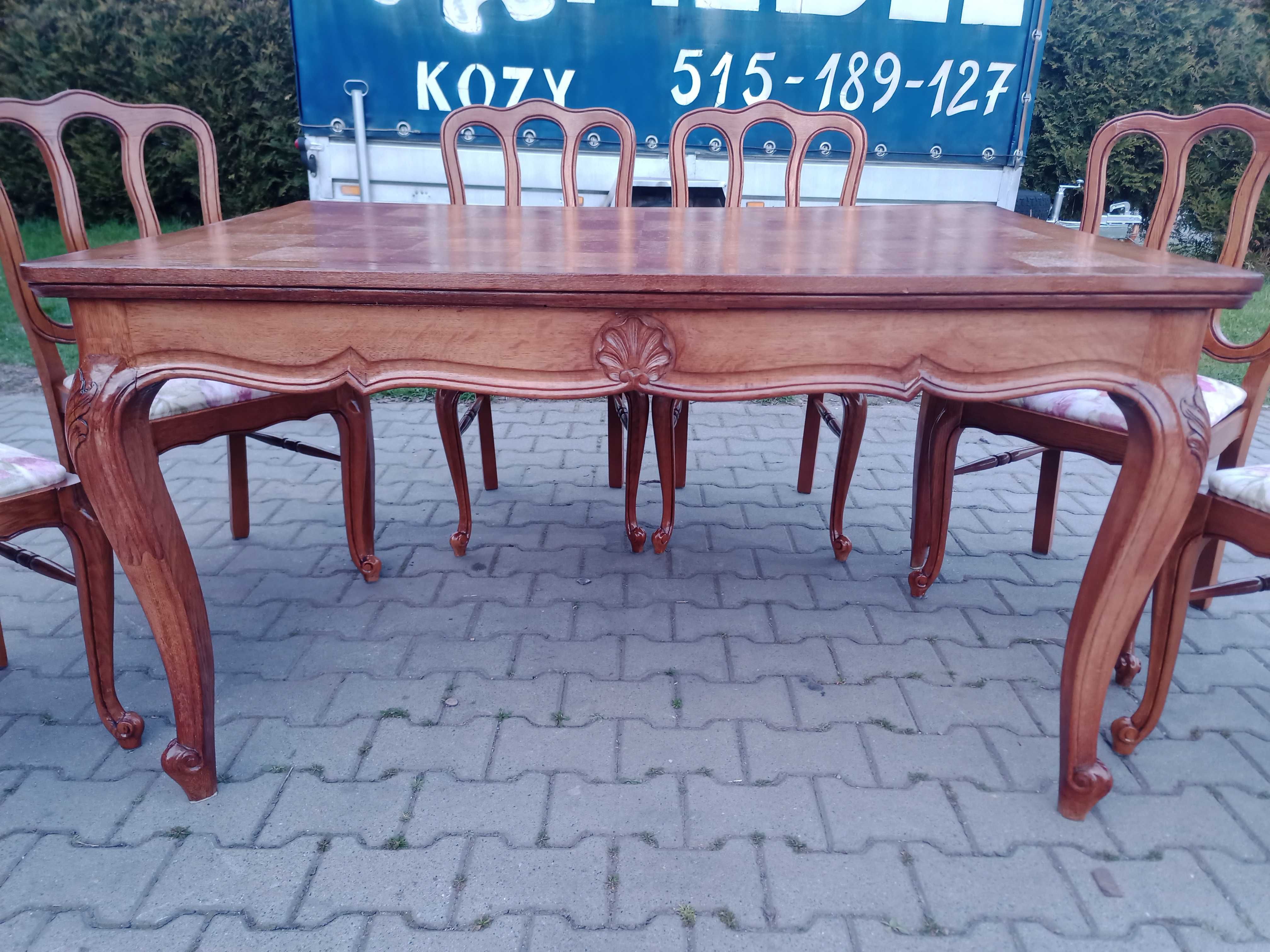 Komplet Stół  i 6 krzeseł - Ludwikowski - Dąb , Rozkładany
