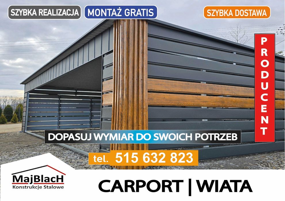 Ładny CARPORT - Wiata Samochodowa /Altana - Garaż Blaszany – Maj-Blach