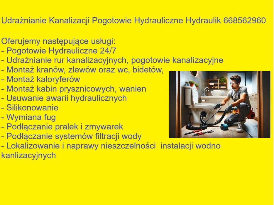 Udrażnianie Kanalizacji Pogotowie Hydrauliczne 24/7 Hydraulik Warszawa