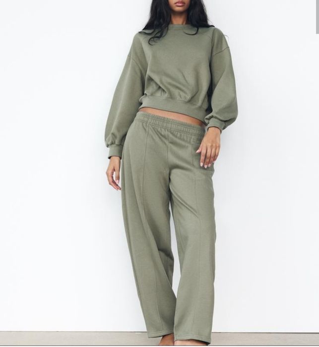 ZARA nowy dres oversize bluza spodnie khaki M ciepły