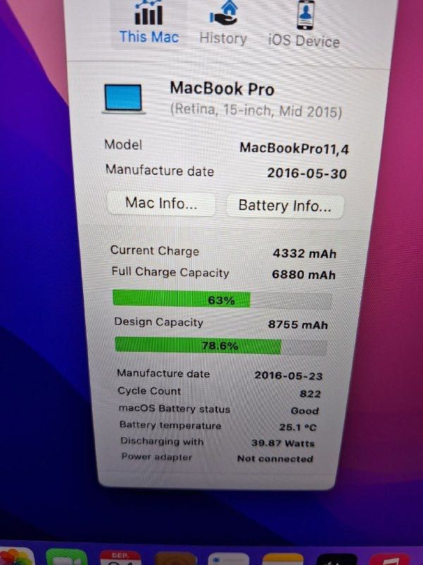 MacBook Pro 15" a1398 Core i7/16/256 рік випуску 2016