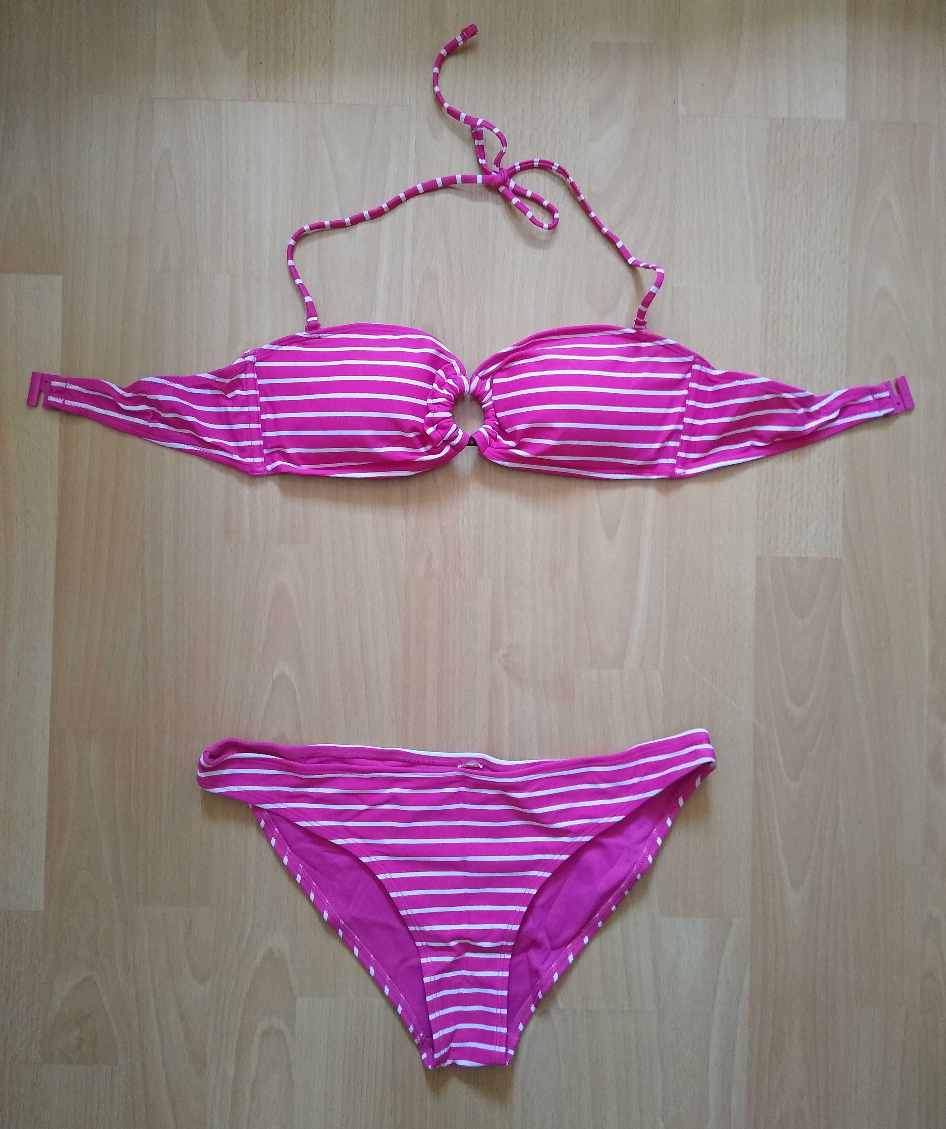 Strój kąpielowy dwuczęściowy bikini różowy w paseczki
