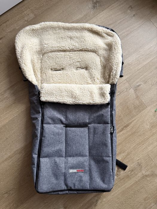 Зимовий конверт на овчині в коляску Z&D New (Лен Сірий)