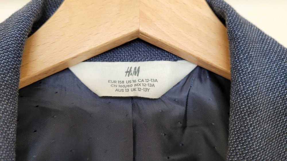 marynarka dla nastolatka H&M granatowa 158 len i bawełna