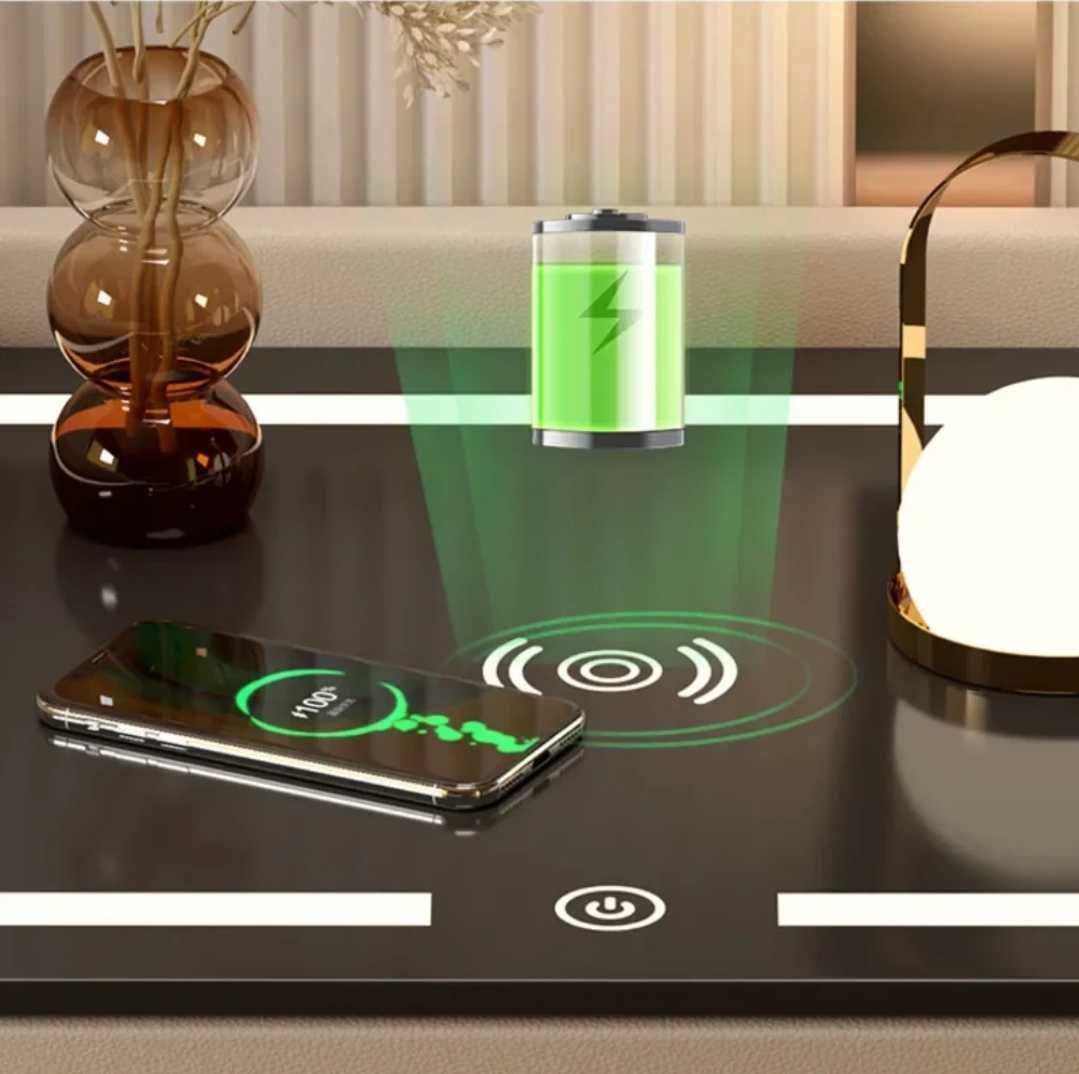 Szafka Nocna Nordic Design podświetlany blat ładowanie telefonu NFC