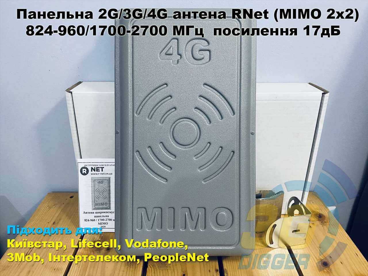 Панельная 2G/3G/4G антенна RNet (MIMO 2x2) 824-960/1700-2700 МГц  17дБ