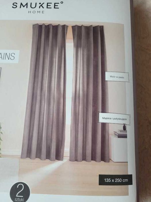 Zasłony aksamitne na taśmie Smukee Home 135x250cm welurowe szare 2 szt
