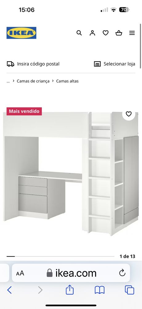 Cama alta com secretária IKEA