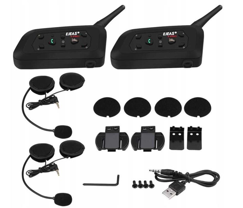 2szt ZESTAW ejeas V6 PRO+ INTERKOM motocyklowy NA kask MAX 800M QUAD