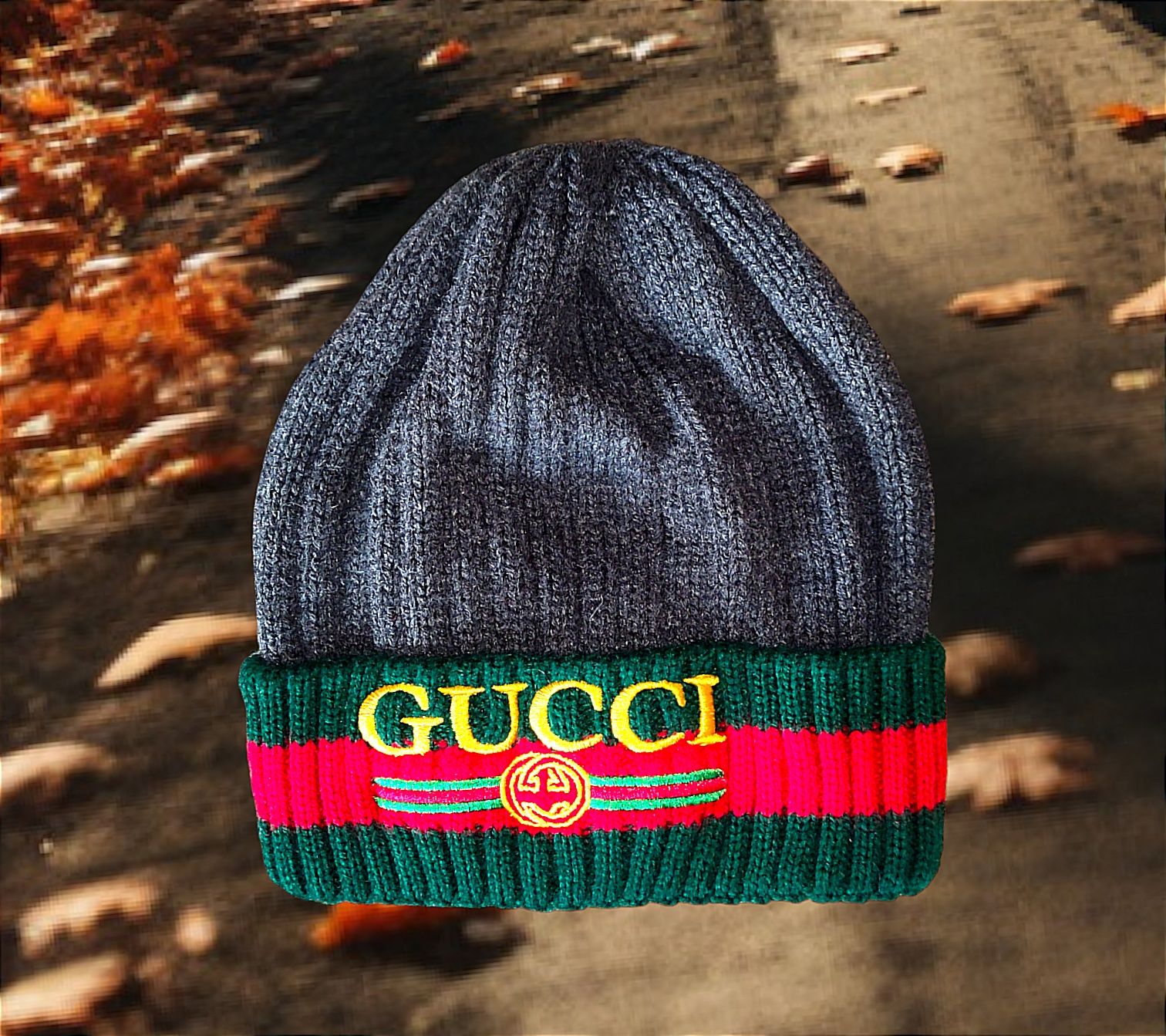 Czapka zimowa zima jesień Gucci szara Gray bennie logo unikat ciepła